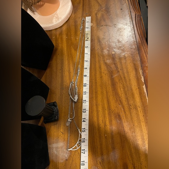 Three Tiered Multi Strand Necklace w/Spring Ring Clasp, 34 In Long w/Quartz - Picture 4 of 4